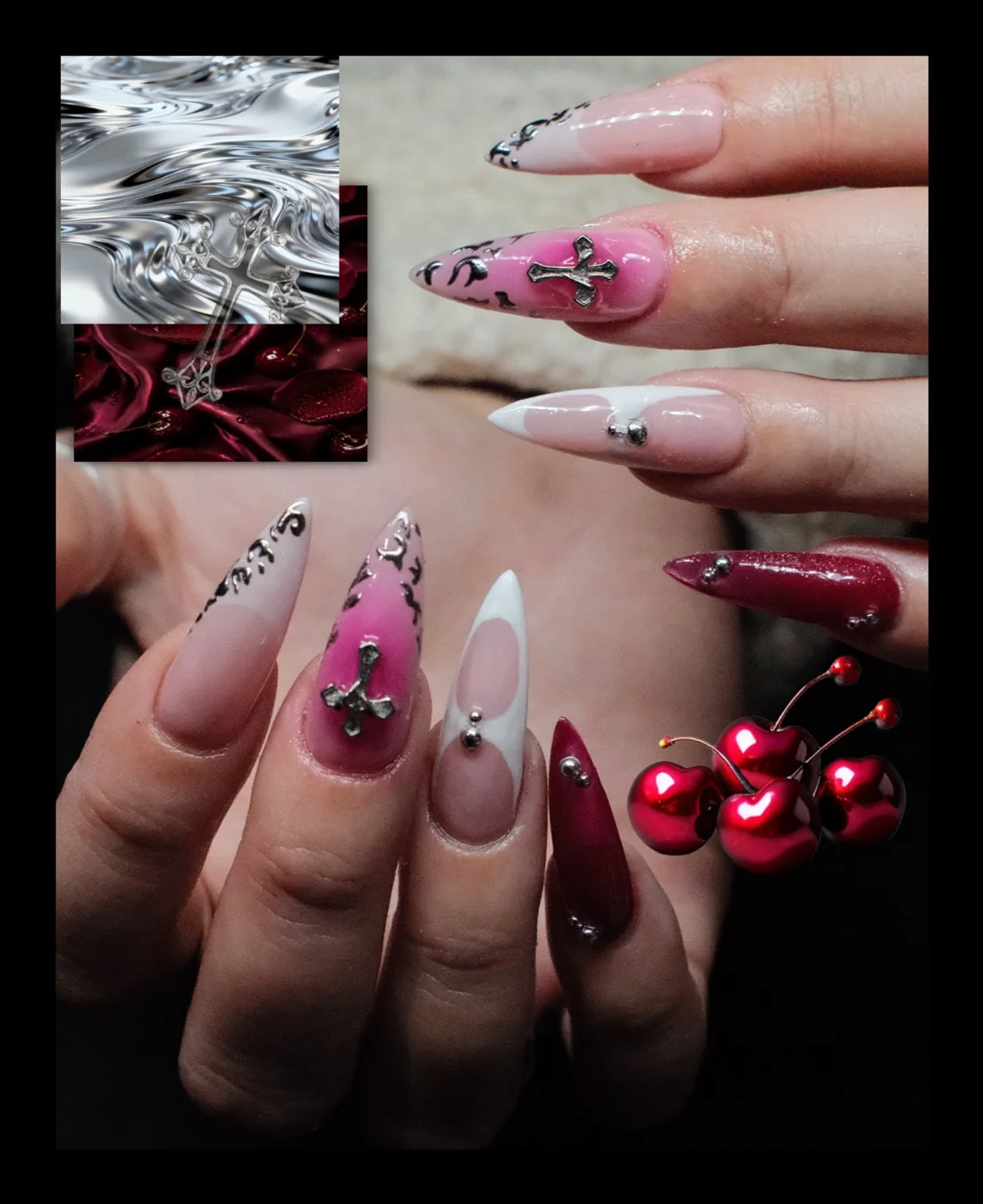 Cherry couture nail art at ESTI Nails Studio