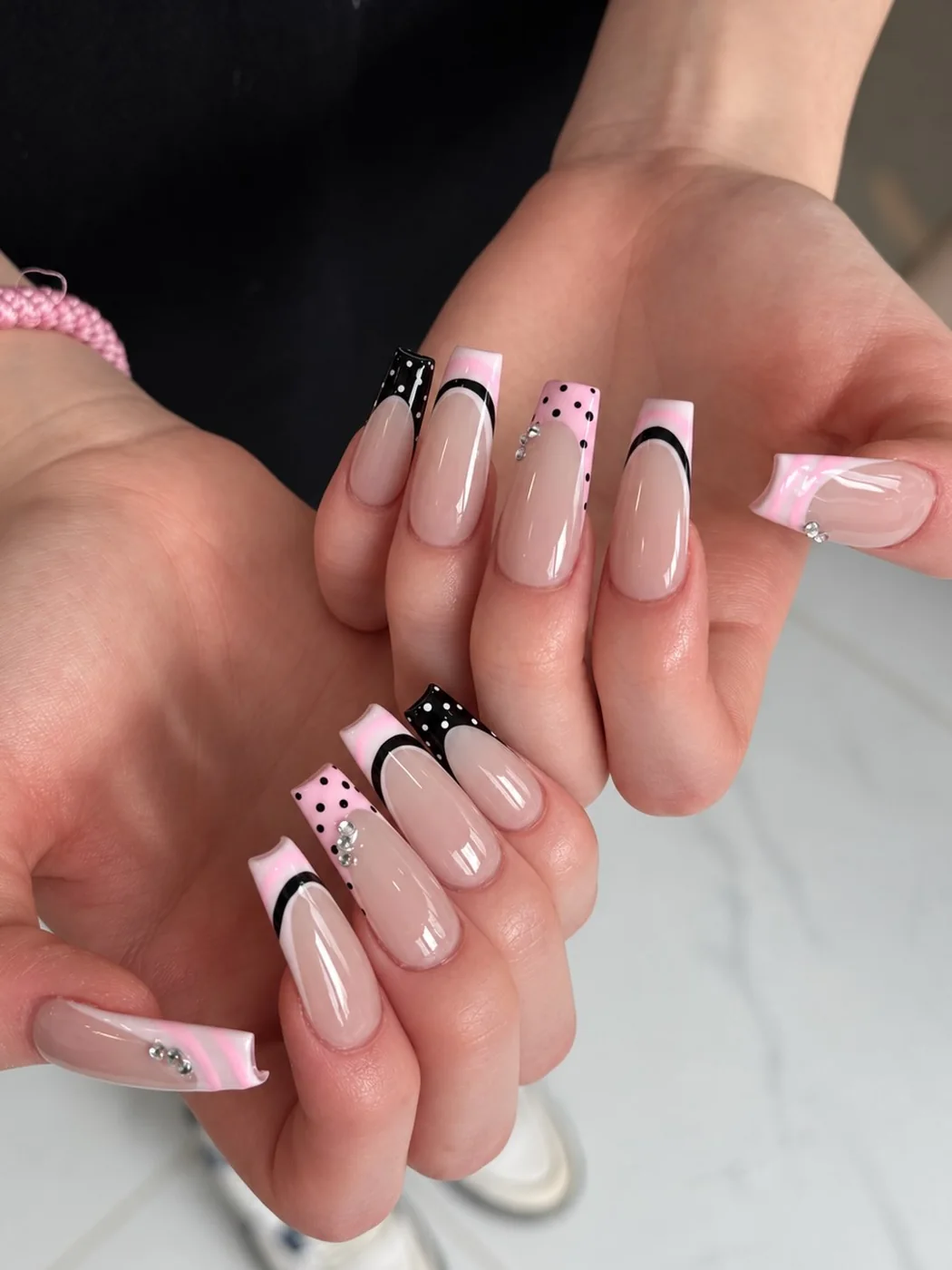 Ribbon French nail art at ESTI Nails Studio